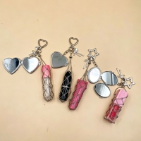 Porte-clés personnalisable en acier inoxydable avec filet, miroir de maquillage intégré et étui pour rouge à lèvres