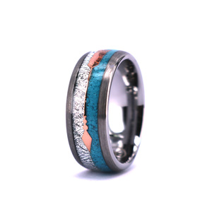 8mm Meteorit und Crushed Turquoise Inlay Wolfram Trau ringe mit Rosé<span class=keywords><strong>gold</strong></span> Pfeil Comfort Fit <span class=keywords><strong>Ring</strong></span> - Product Image 1