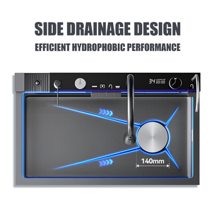 Chậu rử<span class=keywords><strong>a</strong></span> chén nhà bếp bằng thép không gỉ hiện đại, màn hình kỹ thuật số LED thông minh, làm thủ công, đ<span class=keywords><strong>a</strong></span> chức năng, kiểu thác nước, một ngăn, hình vuông - Product Image 4