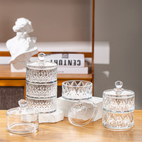 Vente en gros de pots à bonbons en verre cristal 3 pièces, boîte de rangement multi-couches en verre transparent pour noix et fruits secs, pour la décoration de la maison