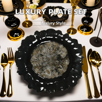 Plaque de chargeur décorative ronde de luxe moderne Nouveau matériau PP noir pour les mariages, événements et fêtes