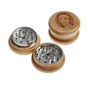 JUJI Wholesale 2022 Hot Sell Custom LOGO Special 55mm 2 Piece UV Printing Wooden Dry Tobacco Herb Grinder