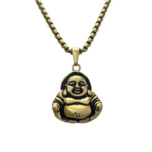 Colgante de Buda Maitreya de yunnique, cadena de clavícula de acero inoxidable estilo retro dorado, collar de estilo étnico con Buda sonriente, regalo. - Product Image 5