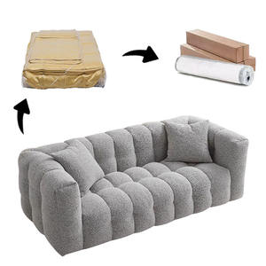 Canapé compressible avec revêtement en velours Teddy crème et guimauve, garnissage en éponge, idéal pour appartement - Product Image 1