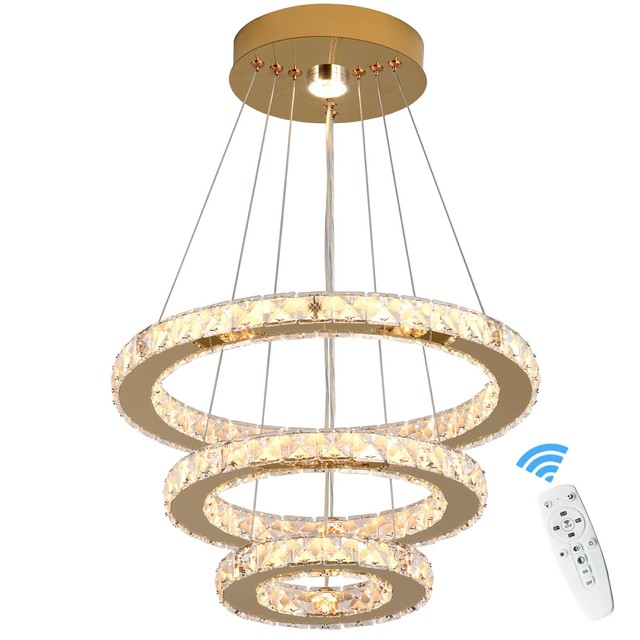 2026 Custom 3 Rings Shape Clear K9 Crystal Chandeliers Ceiling Luxury Pendant Light Fixture