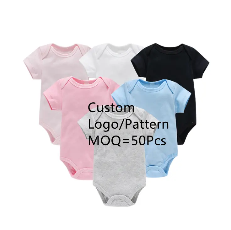 Summer wholesale unisex newborn plain color infant cotton toddler short sleeve baby onsie bodysuits Onesie Rompers for babies