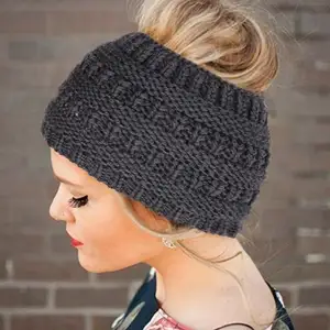 Q484 Ponytail Beanie Phụ Nữ Dệt Kim Turban Headband Crochet Beanies Mùa Đông Mũ Cap Ấm Lady Lộn Xộn Bun Hat Phụ Nữ Bandanas