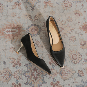 Brown Genuine Leather Pointed Toe Stiletto Heel Pumps Slip-On Formal Shoes For Women All Seasons High Heeled Shoe - Product Image 4