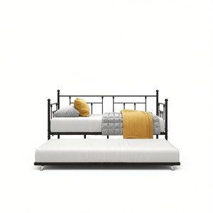 Twin Size Metal <b>Daybed</b> Frame With <b>Trundle</b> Platform No Box Spring Needed Industrial Bedroom Furniture - Product Image 1