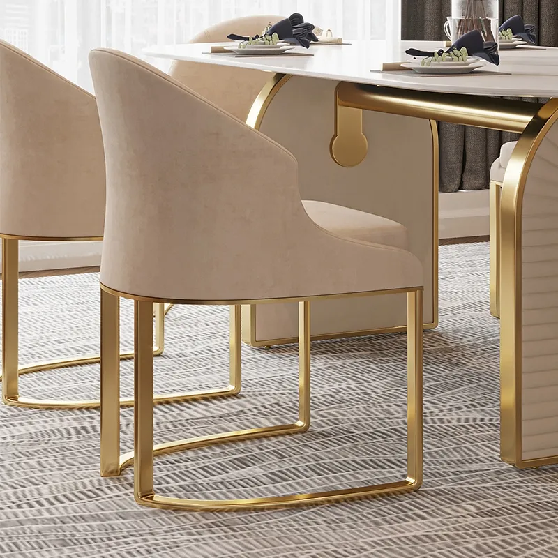 지금 디자인 황금 빛 호화스러운 현대 식사 의자 금속 스테인리스 PU 백레스트 의자 식당 가구 가구 의자