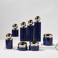 Ensemble cosmétique de luxe en verre OEM personnalisé en gros, 1oz/30-150ml 30-100g, avec capuchon bleu et doré pour sérum, lotion, fond de teint, crème