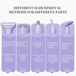 Rasoir électrique 5 en 1 pour femmes, <span class=keywords><strong>tondeuse</strong></span> à cheveux sans fil, rasoir portable, épilateur pour le corps, le <span class=keywords><strong>nez</strong></span>, le visage, les sourcils, les jambes, le maillot - Product Image 5