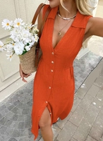 Robe sans manches à col en V de couleur unie pour femmes, robe décontractée pour femmes