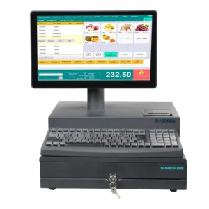 Großhandel 15,6-Zoll-Register Dual-Screen-All-in-One-Geldautomaten mit kapazitivem Touch-Pos-System und integriertem 58-mm-Thermodrucker