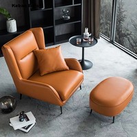 Fauteuil de détente moderne minimaliste capitonné en similicuir avec repose-pieds pour hôtel ou petit appartement, idéal pour salon et balcon