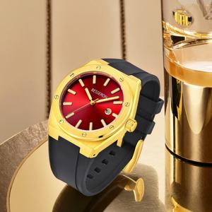 Reloj Deportivo de Cuarzo para Hombre, Marca de Lujo Personalizada, Esfera de 42 mm, Caja de Acero Inoxidable, Dorado, Estilo Ejecutivo, Correa de Goma, Resistente al Agua 5 BAR - Product Image 2