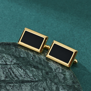 Mancuernillas Personalizadas al por Mayor 2026, Nuevas Mancuernillas para Hombre, Chapadas <span class=keywords><strong>en</strong></span> Oro de 18K, Esmalte Negro, Acero, para Empresarios y Abogados - Product Image 3