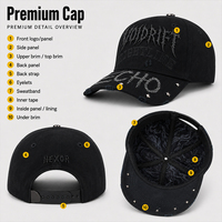 Gorra de Béisbol Negra Personalizada con Bordado de Diamantes de Imitación, Cruz Metálica, Visera Curva, Estilo Urbano, Gorra Snapback, Gorras Crown, Streetwear