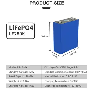 דרגה A lf280K lifepo4 תאי סוללה 6000 מחזור 3.2V 105Ah 304Ah 340Ah סוללה נטענת ליישומים בעוצמה גבוהה