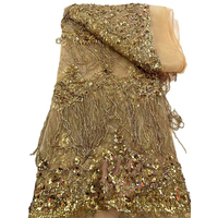 Tissu en dentelle à paillettes et perles dorées NI.AI, broderie de pierres et appliques en tulle pour robe de soirée africaine pour femmes