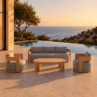 Canapé de patio en teck de luxe pour hôtel, canapé de jardin en bois imperméable, ensemble de meubles de jardin modernes, ensemble de canapés de patio