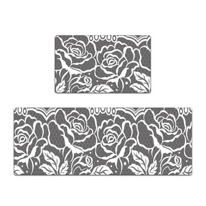 Tapis de sol de cuisine en PVC, rectangulaire, motif floral, antidérapant, imperméable, facile à nettoyer, anti-fatigue, gris brun - Product Image 2