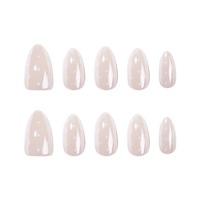 Kuku Palsu Polka Dot Press On Milky White Pearl Glazed Almond Glossy Reusable untuk Wanita, Set Tip Kuku Mutiara Sederhana Baru 4411