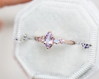 Anillo de compromiso Sailor Moon de cuarzo lavanda marquesa, plata de ley 925, oro rosa con piedra lunar