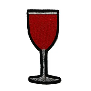 VastGifts Factory Direct Sale Custom Patch Full Embroidery Red Wine Glass Hand Cut Iron On Backing Patch