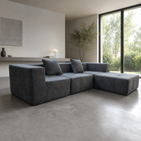 Canapé modulaire moderne en forme de L avec ottoman, 3 places, meubles de salon, gris anthracite, capitonné en chenille