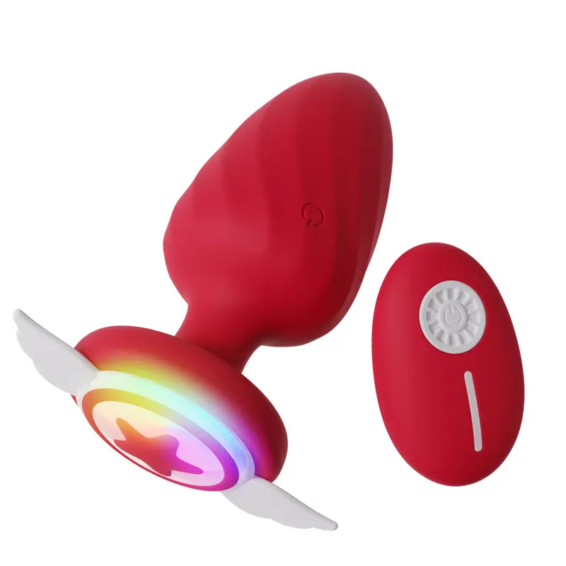 New Arrived Light Up Anal Plug Vibrators Wholesale Anal Sex Toys with Angel Wings Base Fantasy Sex Toys LED Butt Plug Vibrators