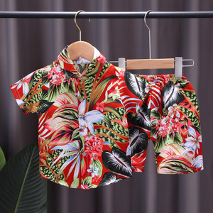 Ensemble de vêtements pour garçon décontracté en coton imprimé, style plage, été, chemise à manches courtes + short, 2 pièces - Product Image 5