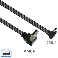 Pita datar 3A USB tipe-c ke kabel sudut kanan tipe-c, kabel isi daya Cepat 0.2M PVC