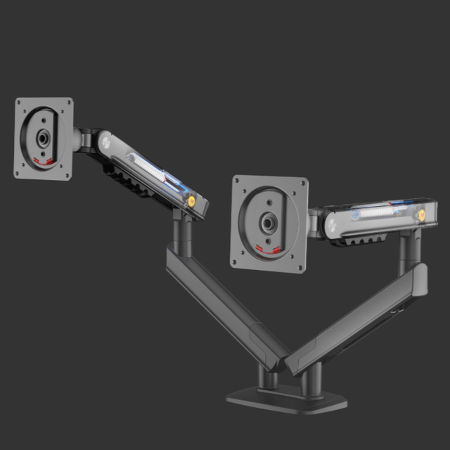 Versatile Dual Gas Spring Arm for 17'' 32" Monitors Side by Side or Stacked 90° Rotation or Swivel Built in Cable Routing