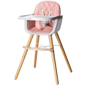 Cadeira alta de madeira multifuncional, cadeira alta com bandeja ajustável para alimentação de bebês de 6 meses a 6 anos de idade