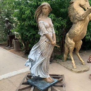 Bela Escultura Feminina de <span class=keywords><strong>Bronze</strong></span> Segurando uma Flauta, Estátua de Corpo Humano em Metal com Gaze Branca Leve em Perspectiva, Técnica de Fundição - Product Image 2