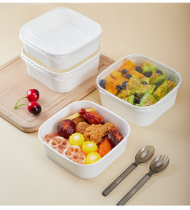 500ml 750ml 1000ml 1200ml 1400ml 100% Eco Friendly Rectangular White Kraft Takeaway Food <b>Packaging</b> Containers With Lid - Product Image 1