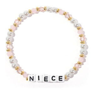 Braccialetto con Perle e Lettere in Cristallo Rosa, Semplice e Versatile, Regalo per Donne, Sorelle, Madri, Amiche - Product Image 4