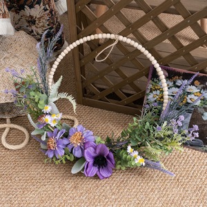 Otowa Artificial Flower <b>Wreath</b> Semi Circle Wall Hanging Home Decor Purple Camellia Design For Photography Props And Interior - Product Image 3