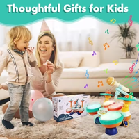 Light-Up 4 Beats Jazz Drum Set pour enfants Microphone-Jouets de musique Flash inclus pour l'éducation préscolaire et semblant