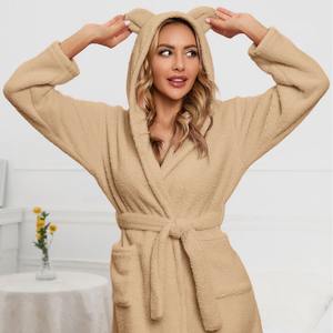 Logo personalizzato blu corallo in pile accappatoio Super morbido <span class=keywords><strong>caldo</strong></span> Hotel Spa vestaglia per le donne uomini di lusso romantico estate inverno - Product Image 2