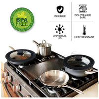 Couvercle universel en verre avec rebord en silicone résistant à la chaleur, certifié LFGB, écologique, avec évent en acier inoxydable pour ustensiles de cuisine (pièces détachées)