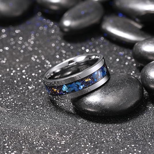 <span class=keywords><strong>Tungsten</strong></span> Nhẫn Cưới cho nam giới với tím Tím bầu trời đầy sao vỏ vàng lá <span class=keywords><strong>Inlay</strong></span> người đàn ông Nhẫn thời trang đồ trang sức vòng Vonfram 8 mét - Product Image 2