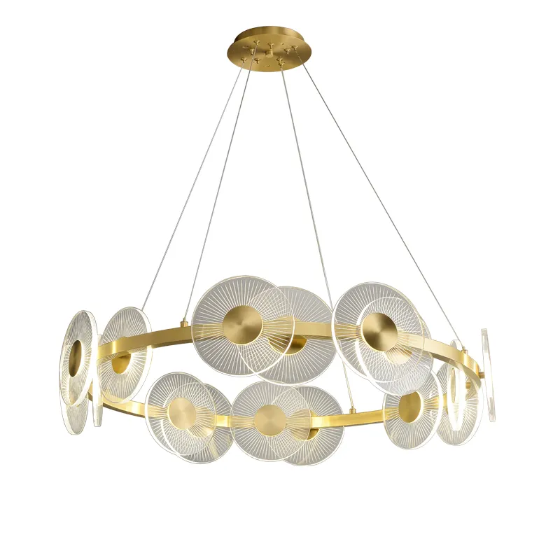 Luxe Moderne Messing Kroonluchters Hanglampen Ronde Woonkamer Slaapkamer Studie Acryl Opknoping Licht Zhongshan Guzhen Verlichting