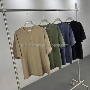 Camisa City Boy Waffle con Cuello Henley, Poliéster/Algodón, Corte Holgado Informal, Lavado Desgastado, Estilo Vintage para Venta al por Mayor - Product Image 2