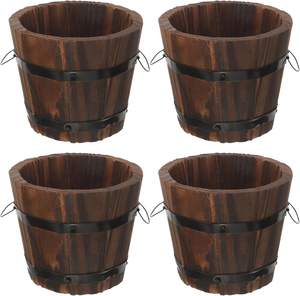 Jardinières de baril <span class=keywords><strong>en</strong></span> <span class=keywords><strong>bois</strong></span> rustiques 4 pièces petit <span class=keywords><strong>Mini</strong></span> seau à whisky Pots de fleurs avec poignées pour jardin extérieur décor intérieur - Product Image 1