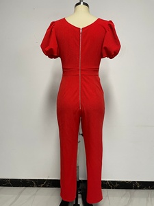<span class=keywords><strong>Tuta</strong></span> rossa Casual da donna con girocollo a maniche corte estiva ampia fantasia solida e decorazione con volant - Product Image 5