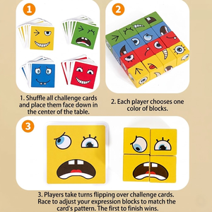Jeu de puzzle en bois à expressions changeantes pour enfants, blocs de construction éducatifs Montessori, entraînement à la pensée logique, jouet de fête, cadeau - Product Image 4