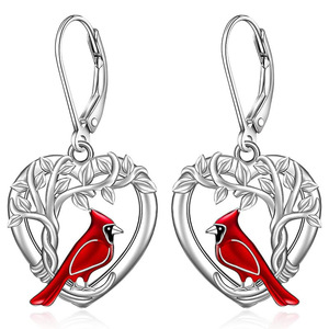 Orecchini pendenti a cuore smaltati con motivo corvo per donna, gioielli artistici in stile etnico alla moda - Product Image 1