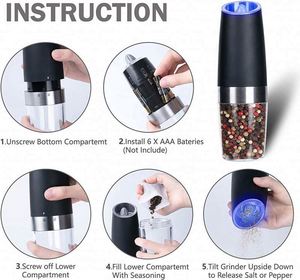 Black <b>Pepper</b> Mill <b>Grinder</b> Set Spice Jar Automatic Electric Lithium Battery Gravity Salt and <b>Pepper</b> <b>Grinder</b> with Blue Light - Product Image 3